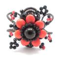 Flourishing Lotus Red Coral-Onyx Stone Cotton Rope Cuff (Thailand)