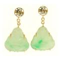 Mason Kay 14k Yellow Gold Carved Green Jadeite Buddha Dangle Earring