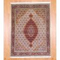 Persian Hand-knotted Tabriz Ivory/ Burgundy Wool/ Silk Rug (4'10 x 6')