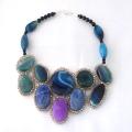 Round Purple/ Blue Agate Mosaic Bib Statement Necklace (Thailand)