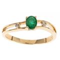 14k Yellow Gold Zambian Emerald and Diamond Accent Ring