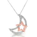 14k Two-tone Gold 1/3ct TDW Diamond Moon and Star Necklace (G-H, I3)