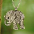 Silvertone Rhinestone Antique Elephant Necklace (Thailand)
