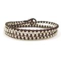 Triple Wrap Mini Silver Beads Brown Cotton Rope Bracelet (Thailand)