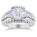 14k White Gold 2ct TDW Certified Emerald-cut Diamond Ring (D, SI2)