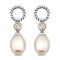 Meredith Leigh 14k Gold and Silver Pearl and Topaz Earrings (5-8 mm)