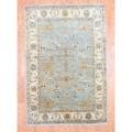 Indo Hand-knotted Oushak Light Blue/ Ivory Wool Rug (6' x 8'9)