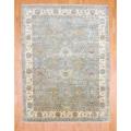 Indo Hand-knotted Oushak Light Green/ Ivory Wool Rug (8'11 x 11'10)