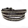 Silver Shine Beads Brown Leather Triple Wrap Bracelet (Thailand)