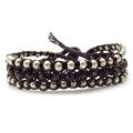 Black Crystal-Silver Beads Chic Medley Three Strand Bracelet (Thailand)