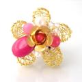 Brass Wire Works Blossoming Rose Pink Quartz Stone Free Size Ring (Thailand)