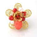 Brass Wire Works Blossoming Rose Red Mother of Pearl Stone Free-Size Ring (Thailand)