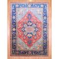 Indo Hand-knotted Serapi Rust/ Navy Wool Rug (9'9 x 13'9)