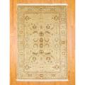 Indo Hand-knotted Oushak Beige/ Brown Wool Rug (6' x 8'10)