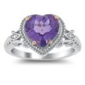 Meredith Leigh Silver and 14k Gold Amethyst and Diamond Heart Ring