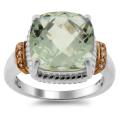 Meredith Leigh Silver and 14k Gold Green Amethyst and Diamond Ring