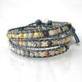 Multicolor Medley Multistone Triple Wrap Braided Leather Bracelet (Thailand)
