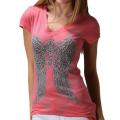 Cotty On Coral Cotton Rhinestone Wings V-neck Tee