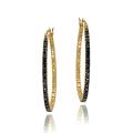 18k Gold over Silver Black Diamond Accent Oval Hoop Earrings