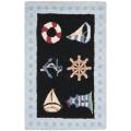 Hand-hooked Nautical Black Wool Rug (1'8 x 2'6)