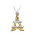 18k Gold and Silver Yellow Diamond Accent Eiffel Tower Necklace