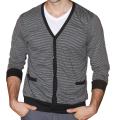 191 Unlimited Men's Grey Stripe Cardigan Sweater