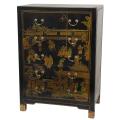 Black Lacquer Village Life Five Drawer Chest (China)