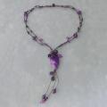 Purple Agate and Amethyst Cotton Rope Necklace (Thailand)