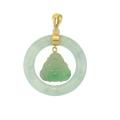 Mason Kay 14k Yellow Gold Green Jadeite Circle and Buddha Pendant