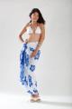 Batik White/ Royal Blue Hibiscus Sarong (Indonesia)