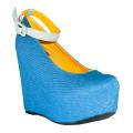 Fahrenheit Women's 'Mica-05' Blue Ankle Strap Wedge Pumps