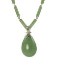 Gems For You Sterling Silver Green Jade Drop and Bead Necklace
