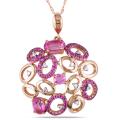 14k Pink Gold Multi-gemstone and 1/10ct TDW Diamond Necklace (G-H, SI1)