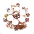 Cute Mother of Pearl-Freshwater Pink Pearl Floral Ray Pin-Brooch (Thailand)