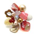 Orange Floral Cluster Mother of Pearl Free Size Cocktail Ring (Thailand)