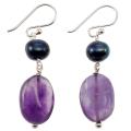 Sterling Silver Amethyst and Blue Freshwater Pearl Earrings (Thailand)