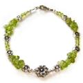 Peridot and Silver Tone Floral Beads Bracelet (Thailand)