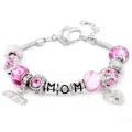 Silvertone Pink Crystal and Bead 'Mom' Themed Bracelet