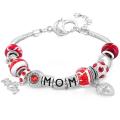 Silvertone Red Crystal and Bead 'Mom' Themed Bracelet