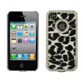 Premium iPhone 4/4S PU Leather Silver Leopard Rhinestone Case