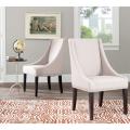 Sloping Arm Beige Linen Nailhead Dining Chair (Set of 2)