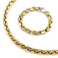 Two-tone Stainless Steel Link Bracelet and Necklace Set