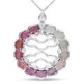 14k Gold 7 4/5ct TGW Multi-color Sapphire and Diamond Accent Necklace