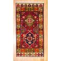 Indo Hand-knotted Kazak Red/ Ivory Wool Rug (2' x 4')