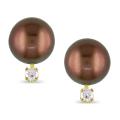 14k Gold Tahitian Pearl and 1/10ct TDW Diamond Earrings (G-H, I1-I2)