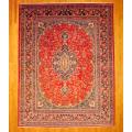 Persian Hand-knotted Mashad Red/ Dark Blue Wool Rug (10' x 12'9)