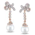 New! 14k Pink Gold FW Pearl and 1/3ct TDW Diamond Earri