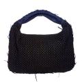 Bottega Veneta Navy Leather Cotton Overlay Hobo
