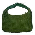 Bottega Veneta Green Leather Cotton Overlay Hobo