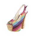 Fahrenheit Women's Anne-22 Rainbow Striped Slingback Platform Sandals